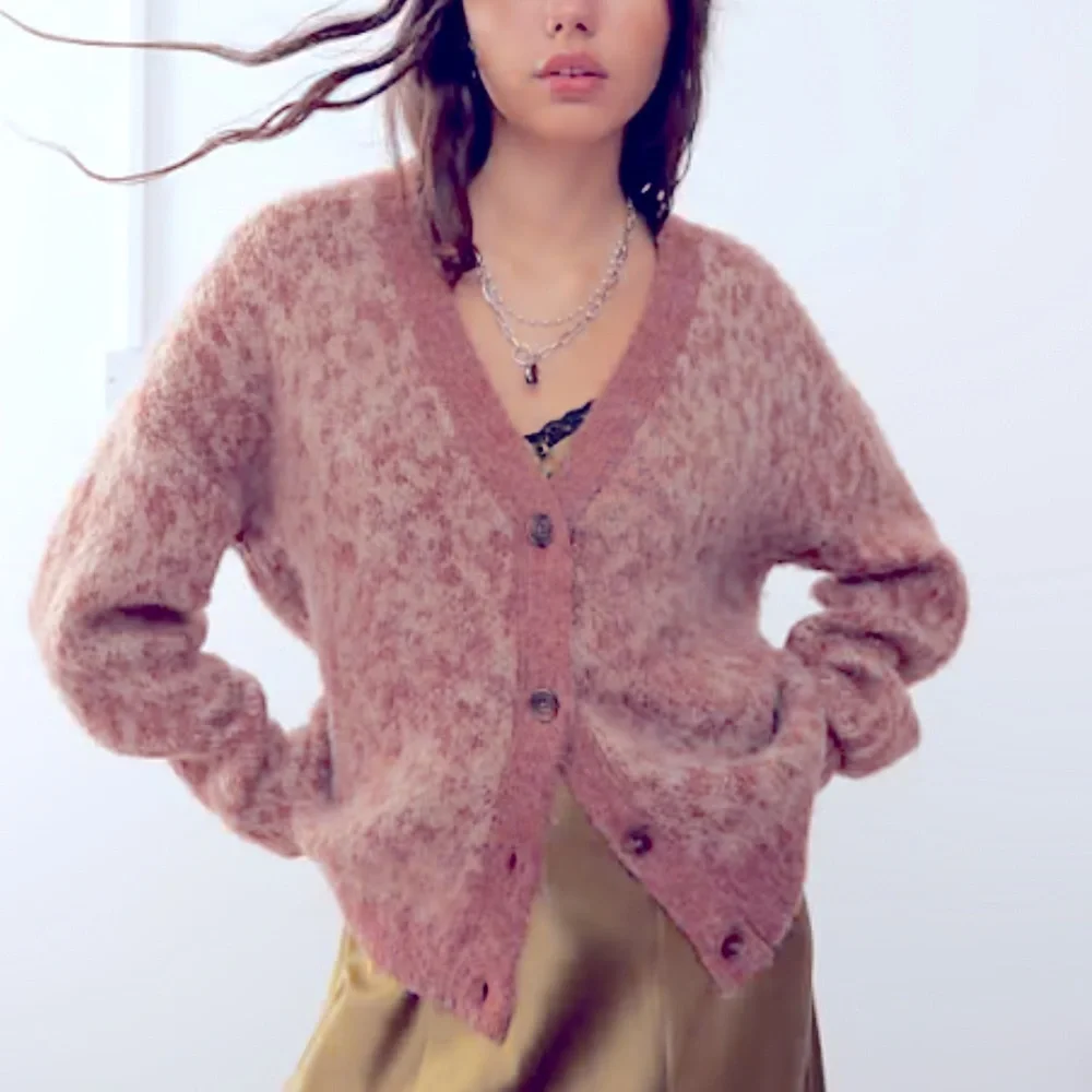 Cotton-on Super Soft and Fuzzy Cardigan Sweater in Pink and Tan Print Size Large